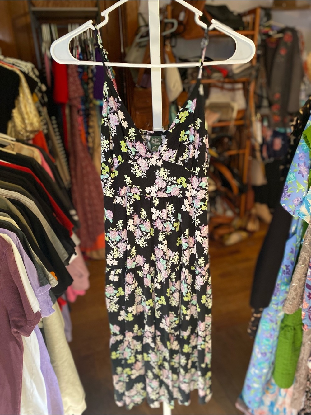 wild fable Black Floral Spaghetti-Strap Maxi Dress